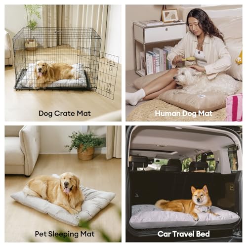 FUNNY FUZZY Washable Dog Crate Pad 30x20, Double-Sided Cooling Linen & Sherpa, Flat Crate Mat/Kennel Pad, Rectangle Dog Bed for Medium Dogs & Cats, Charcoal Grey - color: Grey, size: 30"×19" Medium