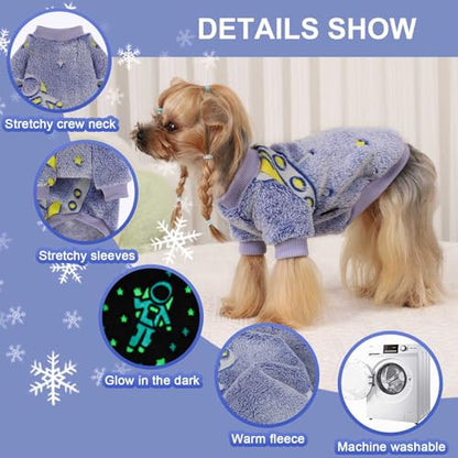 Small Dog Sweater Night Glow Fleece Dog Clothes for Small Dogs Girl Boy, Warm Pullover Doggie Sweatshirt, Winter Pet Coat Jacket Cat Costume, Puppy Outfit Female Male, Blue, S - color: Night Glow Blue, size: Small (Chest 15in )