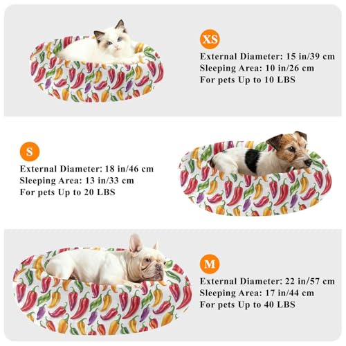 Calming Donut Dog Bed Chilli Pepper Natural Design, 22" Washable Pet Lounger with Removable Cover, Cozy Cushion Comfort Nest for Medium Dogs - size: Medium
