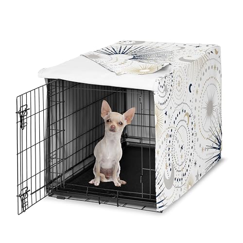 Sweet Jojo Designs 24in. Small Dog Crate Cover (Boho Star and Moon) Pet Cage, Kennel Covers (Shabby Chic, Bohemian, Celestial, Sky, Stars & Moons, Starburst, Cosmic, Mystical, Navy Blue & Gold, Grey) - color: Blue Celestial, size: 24.0"L x 18.5"W x 20.0"H