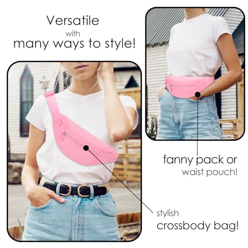 MAXTOP Large Crossbody Fanny Pack with 4-Zipper Pockets,Gifts for Enjoy Sports Festival Workout Traveling Running Casual Hands-Free Wallets Waist Pack Phone Bag Carrying All Phones - color: Hot Pink, style: Large Fanny Pack(4 Zipper Pockets)
