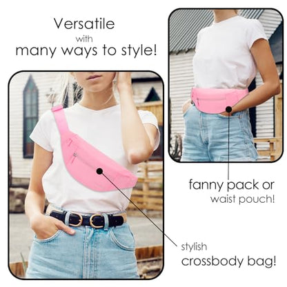 MAXTOP Large Crossbody Fanny Pack with 4-Zipper Pockets,Gifts for Enjoy Sports Festival Workout Traveling Running Casual Hands-Free Wallets Waist Pack Phone Bag Carrying All Phones - color: Hot Pink, style: Large Fanny Pack(4 Zipper Pockets)