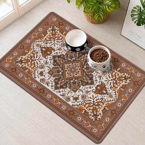 Pet Feeding Mat for Floors Waterproof Dog Mat for Food and Water Absorbent Quick Dry Non Slip mat for Cat Bowls - color: Darkbrown, size: 20"L x 12"W