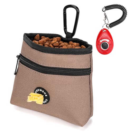 Dog Treat Pouch with Pet Training Clicker, Detachable Dog Puppy Training Treat Bag, 900D Oxford Cloth Magnetic Closure Small Dog Walking Bag for Travel or Outdoor Use (Coffee) - color: Coffee