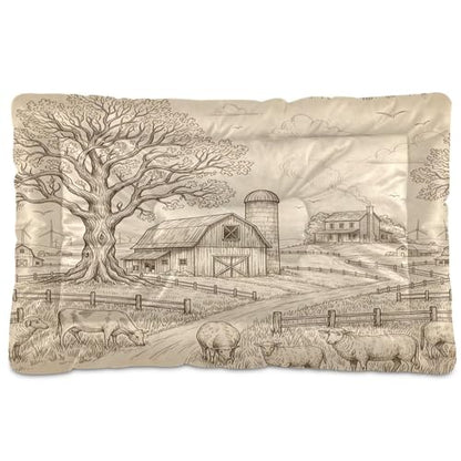 Farm Scene Pattern Pet Bed Mat for Dogs and Cats, Soft Washable Crate Pad with Non-Slip Bottom, Cozy Bed Cushion for Small Medium Large Pets, 24x36 Inch - size: Medium