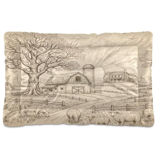 Farm Scene Pattern Pet Bed Mat for Dogs and Cats, Soft Washable Crate Pad with Non-Slip Bottom, Cozy Bed Cushion for Small Medium Large Pets, 24x36 Inch - size: Medium