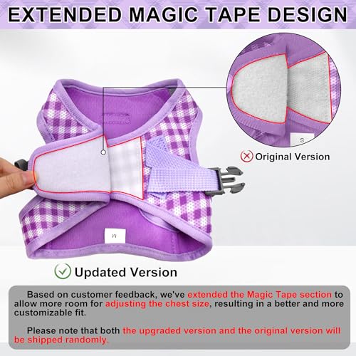 AIITLE Medium Dog Harness – Breathable Mesh with Plaid Design & Dual D-Rings – Secure Fit for Camping, Hiking & Daily Adventures (L, Purple) - color: Purple, size: L