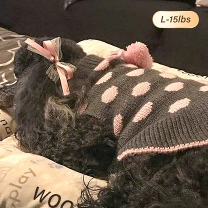 KYEESE Dog Sweater Dress Polka Dot Turtleneck Dogs Sweaters for Girl with Leash Hole Knit Pullover with Pom Pom Ball - color: 02# Polkadot (Grey), size: Large (13-19lbs)