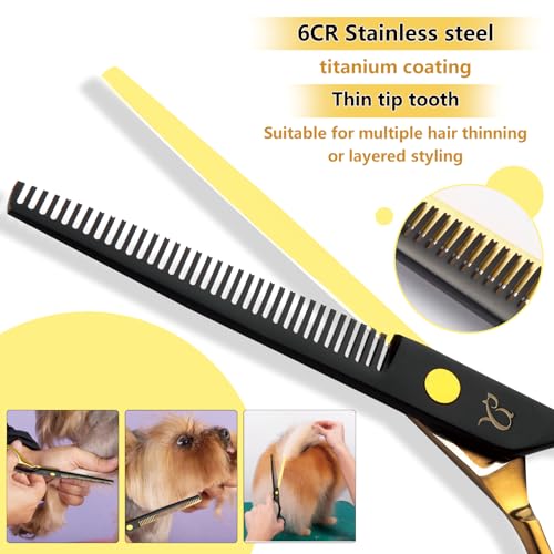 Dog Grooming Scissors,Paint Coated Curved Scissors Thinning Scissors with Safety Round Tips, Sharp and Durable 5 in 1 Dog Scissors for Grooming