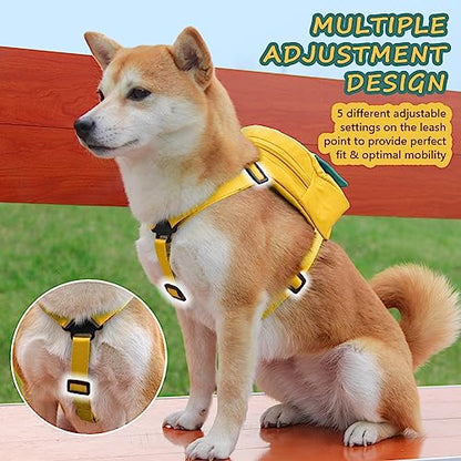 Dog Backpack Harness with Leash,Cute Pet Puppy Backpacks Bulid-in Dog Poop Bag Dispenser,Adjustable Pets Self Carrier Bag for Small Medium Dogs Travel Hiking Daily Walking(M, Yellow) - color: Yellow, size: Medium