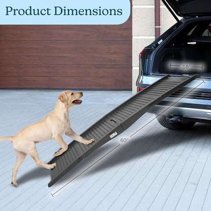 Nonslip Dog Ramp - 60-Inch Tri-Fold Incline with Raised Sides for Pets - Portable Ramps for Dogs to Get into a Car, Truck, SUV or Home by PETMAKER - size: 60" x 16"