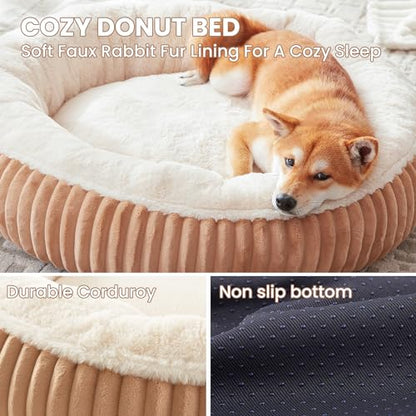 33 inches Donut Dog Bed for Medium Large Dogs,Calming Round Pet Bed with Removable Cover,Washable Milk Plush Faux Fur, Fits up to 50 lbs Pets(Mocha,M Plus) - color: Mocha, size: 33.0"L x 33.0"W x 8.0"Th