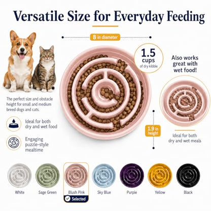 Ceramic Slow Feeder Dog Bowls with Anti-Slip, Slow Feeder & Non-Slip Design, Boredom and Anxiety Reducer, Suitable for All Breed Dogs and Cat (Ceramic-Pink) - color: Ceramic-Pink