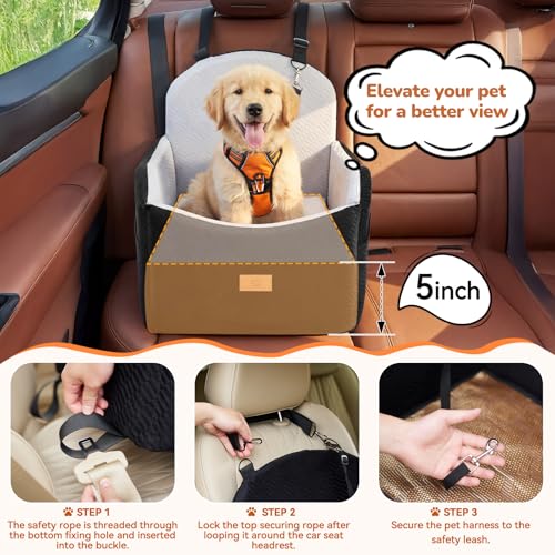 Dog Car Seat for Medium/Small Dogs, Dog Booster Car Seat, Pet Booster Seats Up to 40lbs with Waterproof Layer, 3 Storage Pockets and Safety Belt (Black/Grey) - color: Black/Grey