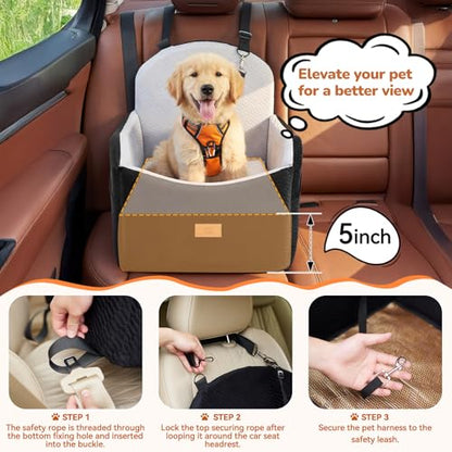 Dog Car Seat for Medium/Small Dogs, Dog Booster Car Seat, Pet Booster Seats Up to 40lbs with Waterproof Layer, 3 Storage Pockets and Safety Belt (Black/Grey) - color: Black/Grey