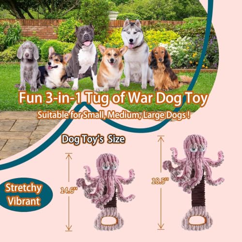 YZHDUXIU Octopus Dog Squeak Toys, Plush Tug of War Dog Toy with Crinkle | Dual sounds: squeaker plus crinkle paper; elastic spring for tug play; soft PP cotton; for dogs 5 to 40 lbs; machine washable - color: Purple Octopus