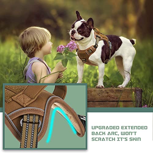 BUMBIN Dog Harness, Tactical XS, Brown, No Pull, Adjustable, Reflective, Soft Cotton, for Small Dogs Training, Fit Smart - color: Brown, size: XS(Neck:11-12.5", Chest:14-20")