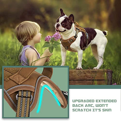 BUMBIN Dog Harness, Tactical XS, Brown, No Pull, Adjustable, Reflective, Soft Cotton, for Small Dogs Training, Fit Smart - color: Brown, size: XS(Neck:11-12.5", Chest:14-20")