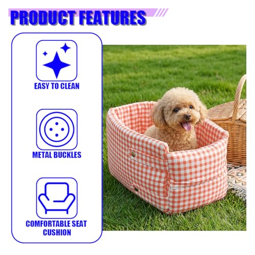 Craedli Center Console Dog Car Seat, Removable Car Armrest Box Pet Booster Seat with Safety Leash & Cushion, Washable Auto Interior Dog Carseat for Small Pets, Fit Most Cars (Pink) - color: Pink
