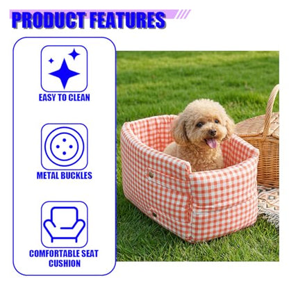 Craedli Center Console Dog Car Seat, Removable Car Armrest Box Pet Booster Seat with Safety Leash & Cushion, Washable Auto Interior Dog Carseat for Small Pets, Fit Most Cars (Pink) - color: Pink