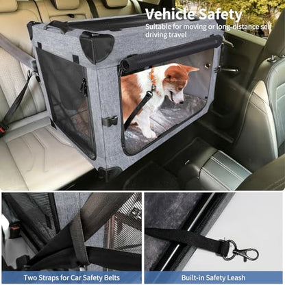 NEZUC Collapsible Dog Crates for Large Dogs Portable Soft Sided Travel Dog Carrier for Indoor & Outdoor, 4-Door Foldable Pet Kennel with Durable Mesh Windows (Gray, 24.0" L x 17.0" W x 17.0") - size: 24.0"L x 17.0"W x 17.0"H