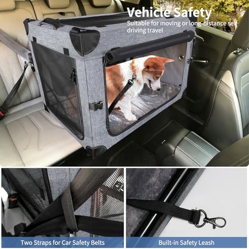 NEZUC Collapsible Dog Crates for Large Dogs Portable Soft Sided Travel Dog Carrier for Indoor & Outdoor, 4-Door Foldable Pet Kennel with Durable Mesh Windows (Gray, 30.0" L x 20" W x 20.0" H) - size: 30.0"L x 20.0"W x 20.0"H