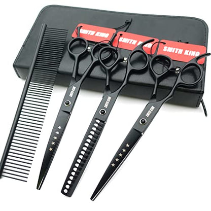 7.0 inches Professional Dog Grooming Scissors Set Straight & Curved & chunkers & comb 4pcs in 1 Set Left-handed