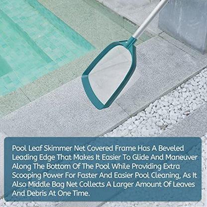 POOLWHALE Upgrades Swimming Pool Leaf Net Skimmer Rake with Adjustable Aluminum Pole and Nylon Medium Fine Mesh for Cleaning Swimming Pools, Hot Tubs, Spas and Fountains - size: Pool Skimmer with Pole