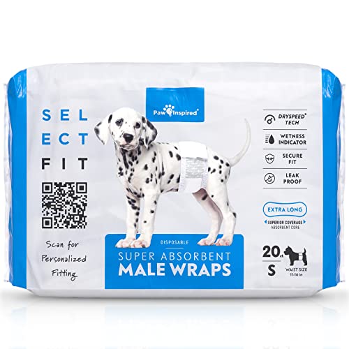 Paw Inspired Select Fit Male Dog Diapers, Disposable Male Wraps with Wetness Indicator| Belly Bands for Small, Medium, Large Dogs (Small, 20 Count) - size: Small