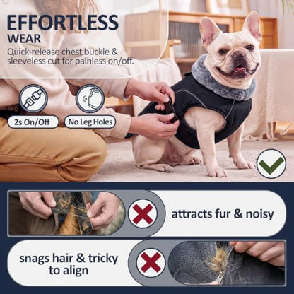 DENTRUN Warm Dog Winter Coat, Easy On Reflective Turtleneck Fleece Jacket | Adjustable buckle, easy on off, windproof & water-repellent, thick fleece snowsuit, outfit fits small to large breeds - color: Black, size: Large
