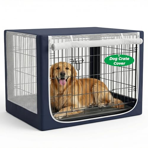 Dog Crate Cover, Breathable Mesh Mosquito Net, Elastic Bottom & Front Zipper, Fits 42inches Crates, Perfect for Dog Crates & Pet Kennels（Only Cover）