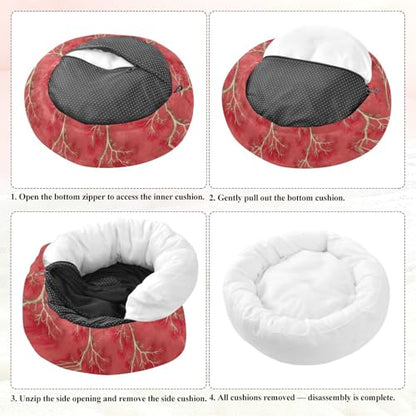 Calming Donut Dog Bed Coral Gorgeous Vivid Tree Design, 22" Washable Pet Lounger with Removable Cover, Cozy Cushion Comfort Nest for Medium Dogs - size: Medium