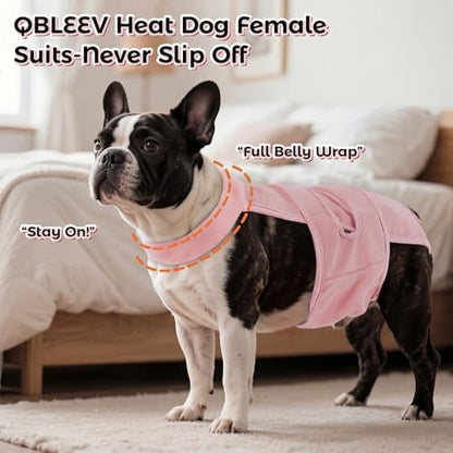QBLEEV Dog Diapers with Suspenders, Female Escape-Proof Full Body Dog Period Diapers Overalls, Reusable Washable Sanitary Panties for Heat Cycle & Incontinence, Doggie Underwear Onesie with Tail Hole - color: Pink, size: S（Back Length:11.0"）