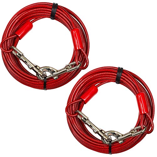 BV Dog Tie Out Cable 30 Feet - Heavy Duty Dog Lead Up to 125 Pounds - Reflective & Rust-Free with Quick Release Swivel Clips & 360° Rotating Clasp - Tangle-Free Dogs Runner for Yard (Red, Pair) - color: 125lbs/ 30ft/ Red, style: Pair