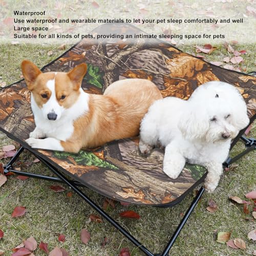 Outdoor Dog Bed with Waterproof Layer, Outside Pet Bed with Foldable Frame, Elevated Detachable Washable Pad for Pet Camping Travel Home Daily Use