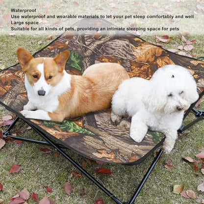 Outdoor Dog Bed with Waterproof Layer, Outside Pet Bed with Foldable Frame, Elevated Detachable Washable Pad for Pet Camping Travel Home Daily Use