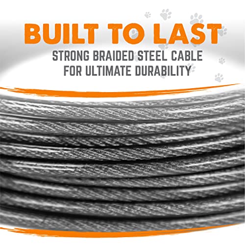 Mighty Paw Dog Tie Out Cable - Perfect for Large Or Small Dogs - Provides an Off-Leash Feel with Total Control - Strong Braided Steel Cable for Ultimate Durability - Weather Proof - Rust Protected