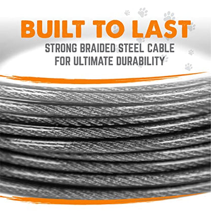 Mighty Paw Dog Tie Out Cable - Perfect for Large Or Small Dogs - Provides an Off-Leash Feel with Total Control - Strong Braided Steel Cable for Ultimate Durability - Weather Proof - Rust Protected