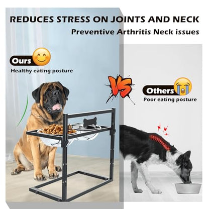 SHAINFUN Elevated Dog Feeder for Large Breeds, Adjustable Height Raised Dog Bowl Stand with 3000ML Stainless Steel Bowls - size: x-large dogs