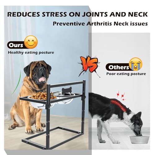 SHAINFUN Elevated Dog Feeder for Large Breeds, Adjustable Height Raised Dog Bowl Stand with 3000ML Stainless Steel Bowls - size: x-large dogs