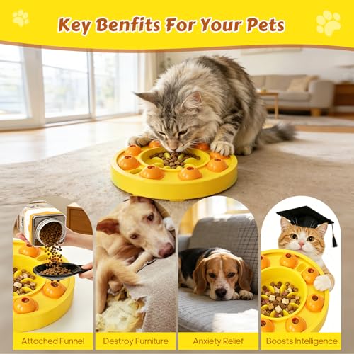 Dog Food Puzzle Toys Interactive Game Toy for IQ Training Enrichment Dog Food Puzzle Slow Feeder for Small, Medium Dogs and All Cats (Yellow Bowl) - color: Yellow Bowl