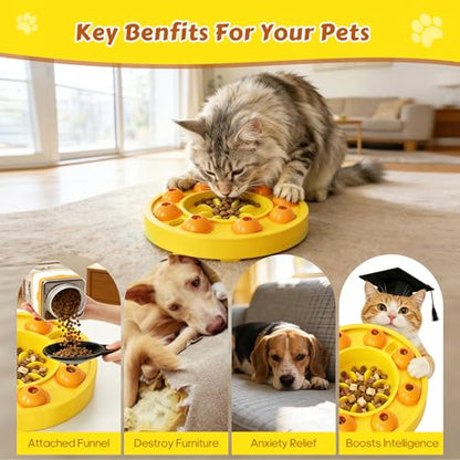Dog Food Puzzle Toys Interactive Game Toy for IQ Training Enrichment Dog Food Puzzle Slow Feeder for Small, Medium Dogs and All Cats (Yellow Bowl) - color: Yellow Bowl