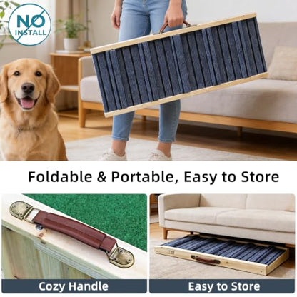 ZJSF Foldable Wooden Dog Ramp for High Bed, Dog Stairs for Small Dogs, High Traction Platform with 4 Adjustable Heights (5"-20.4"), 31.5" L, Supports up to 70 lbs - size: 31.5"L X 12"W
