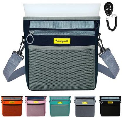 Raisingwell Dog Treat Pouch with Magnetic Closure 4-Cup Silicone Bag Fanny Pack Holder with Clicker 4 Ways to Wear Front Pocket Fits All Phones Ideal for Leash, Pet Walking and Training（Blue） - color: H.Blue, size: 4CUP