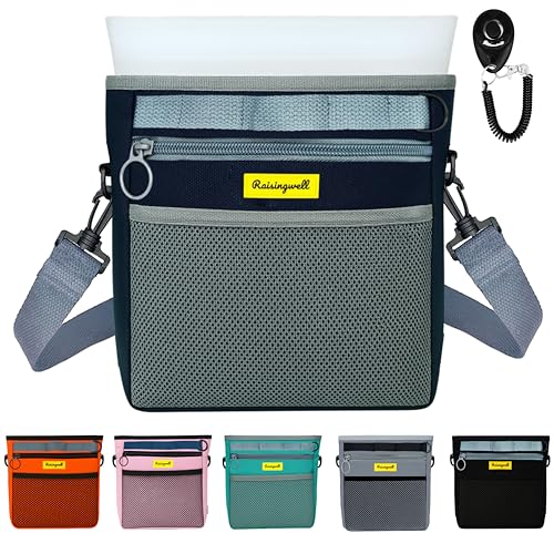Raisingwell Dog Treat Pouch with Magnetic Closure 4-Cup Silicone Bag Fanny Pack Holder with Clicker 4 Ways to Wear Front Pocket Fits All Phones Ideal for Leash, Pet Walking and Training（Blue） - color: H.Blue, size: 4CUP