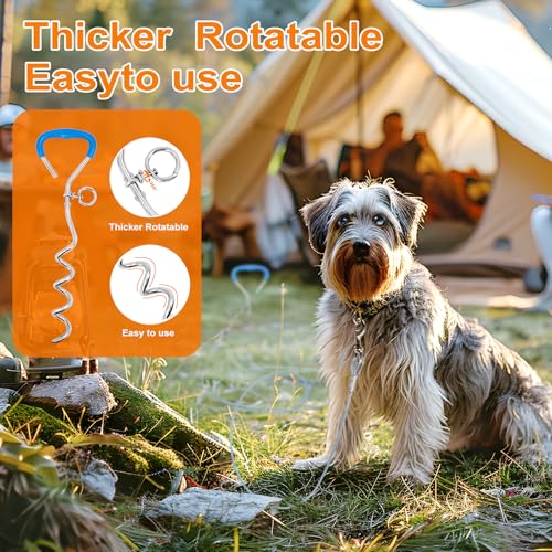 Reflective Dog Stakes for Outside Kit,Dog Tie Out Cable,10ft Heavy-Duty 200Lbs Stake with 360° Rotating Clip,Waterproof Bite-Proof Leash for Camping/Yard (Green)