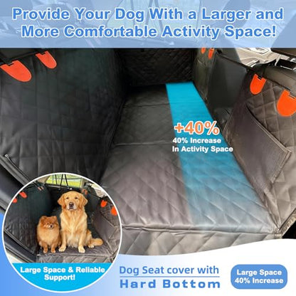 2-in-1 Dog Car Seat Cover – Hard Bottom for No Sagging, 40% More Space, Waterproof, Non-Slip & Odorless, Converts from Hammock to Flat Platform, for Large Dogs, Fits Cars Trucks SUVs