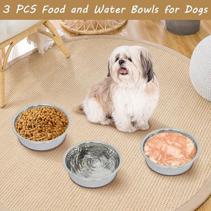 kathson 3PCS Stainless Steel Dog Bowls with Rubber Bottom,Non Slip Cat Bowls Hammered Metal Pet Food and Water Dishes for Kitten Puppy and Small Sized Animals,Dishwasher Safe (5.5in) - size: 5.5in Dia.