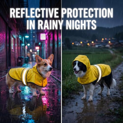 Dog Raincoat and Shoes for Weighing 35-50lbs, Spring Summer Waterproof Dogs Boots & Paw Protectors, Adjustable Pet Poncho with Leash Hole for Large Medium Small Dogs, Yellow(Single Side) - size: 35-50lbs, style: Single Side