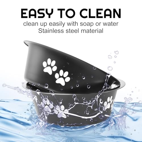 YUDANSI Dog Bowls 2 Pack Small Medium Dogs Feeding Food Water Bowl with Non-Slip Silicone Sole, Stainless Steel Dog Dishes Elevated Raised Pet Feeder(Black, M(3.6 Cups) - color: Black, size: M(3.6 Cups)